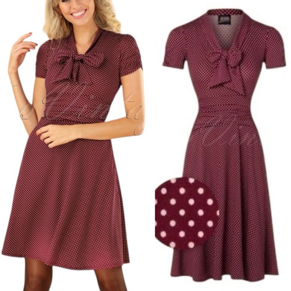 Retrolicious Rockabilly Mod Polka Dot Tie-Neck Short Sleeve Swing Dress 1X EUC